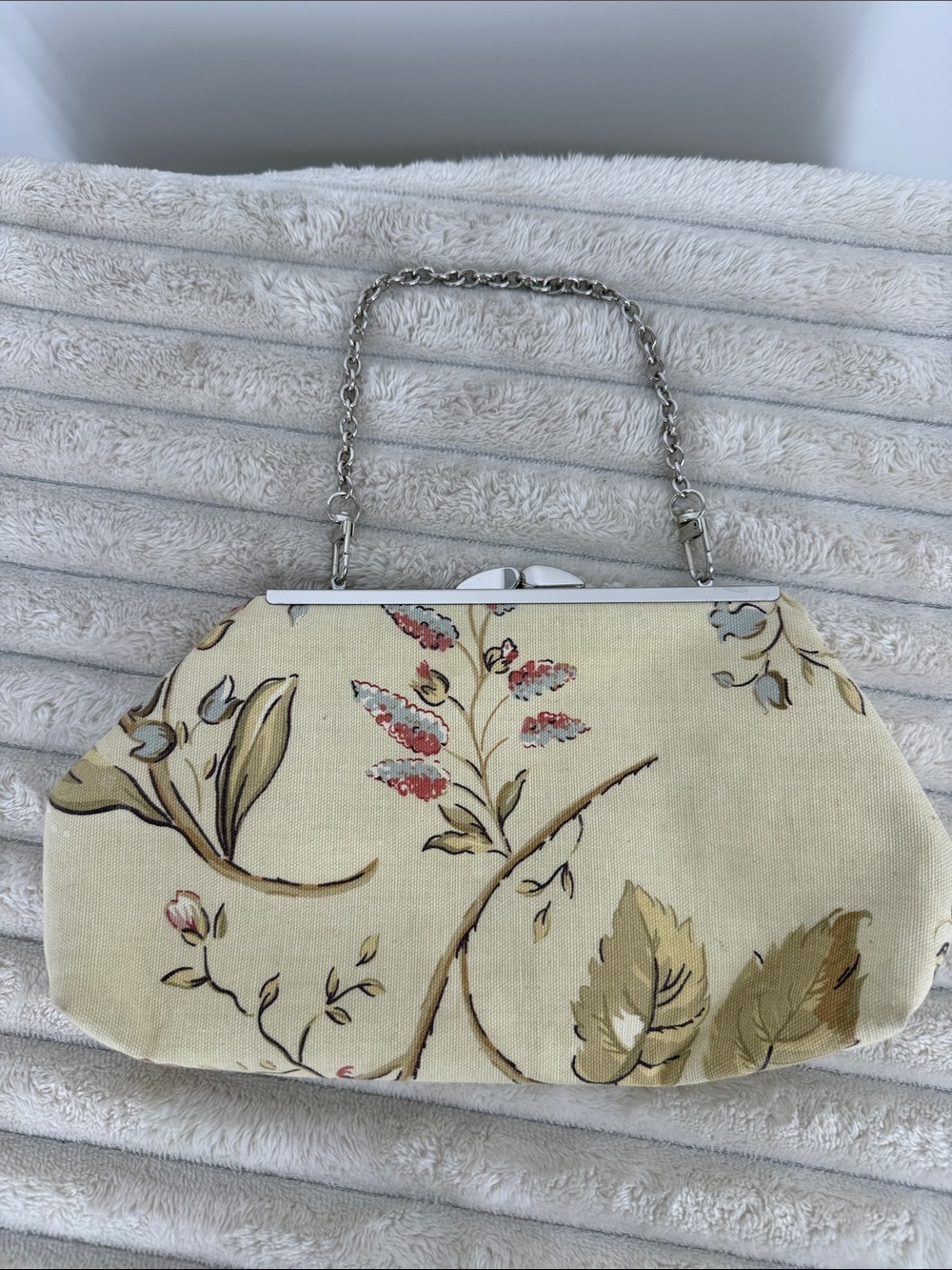 Vintage Floral Cream Fabric Tapestry Purse